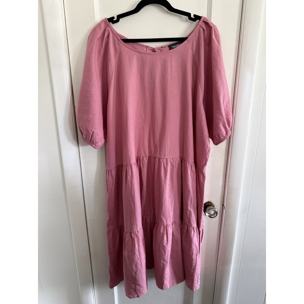 ModCloth x Princess Highway Tiered Babydoll Dress Pink Size 18 NWT Linen Cotton